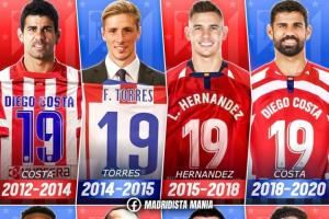 出神锋！马竞近年19号：科斯塔、托雷斯、库尼亚、莫拉塔、小蜘蛛